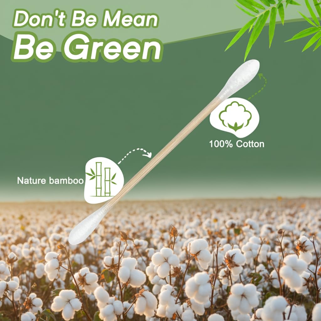 1000 Count Bamboo Cotton Swabs Soft Rounded Tips 10 Pack - Garrelett Official Product Imagery - 4
