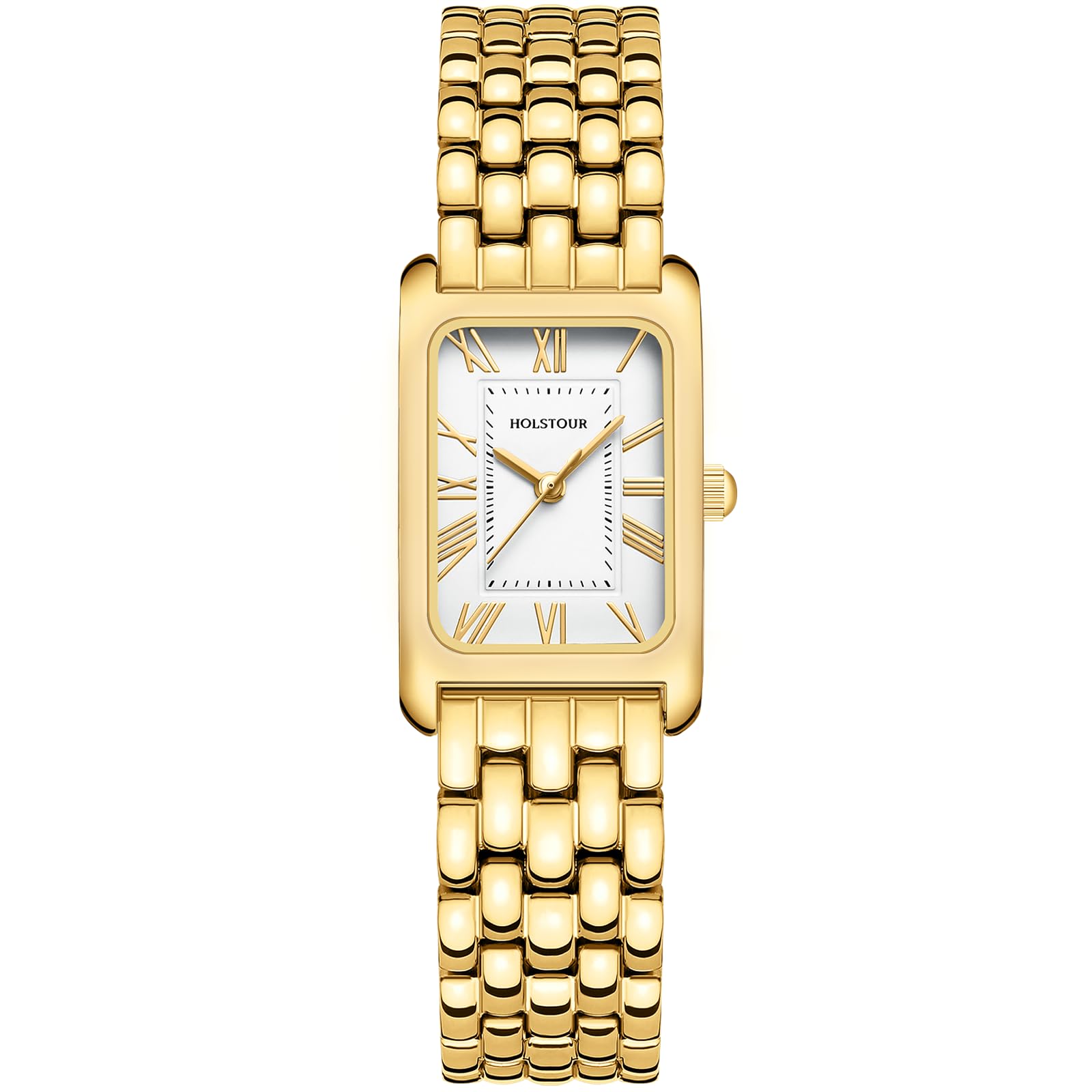 HOLSTOUR Women's Vintage Gold Rectangular Watch Roman Dial
