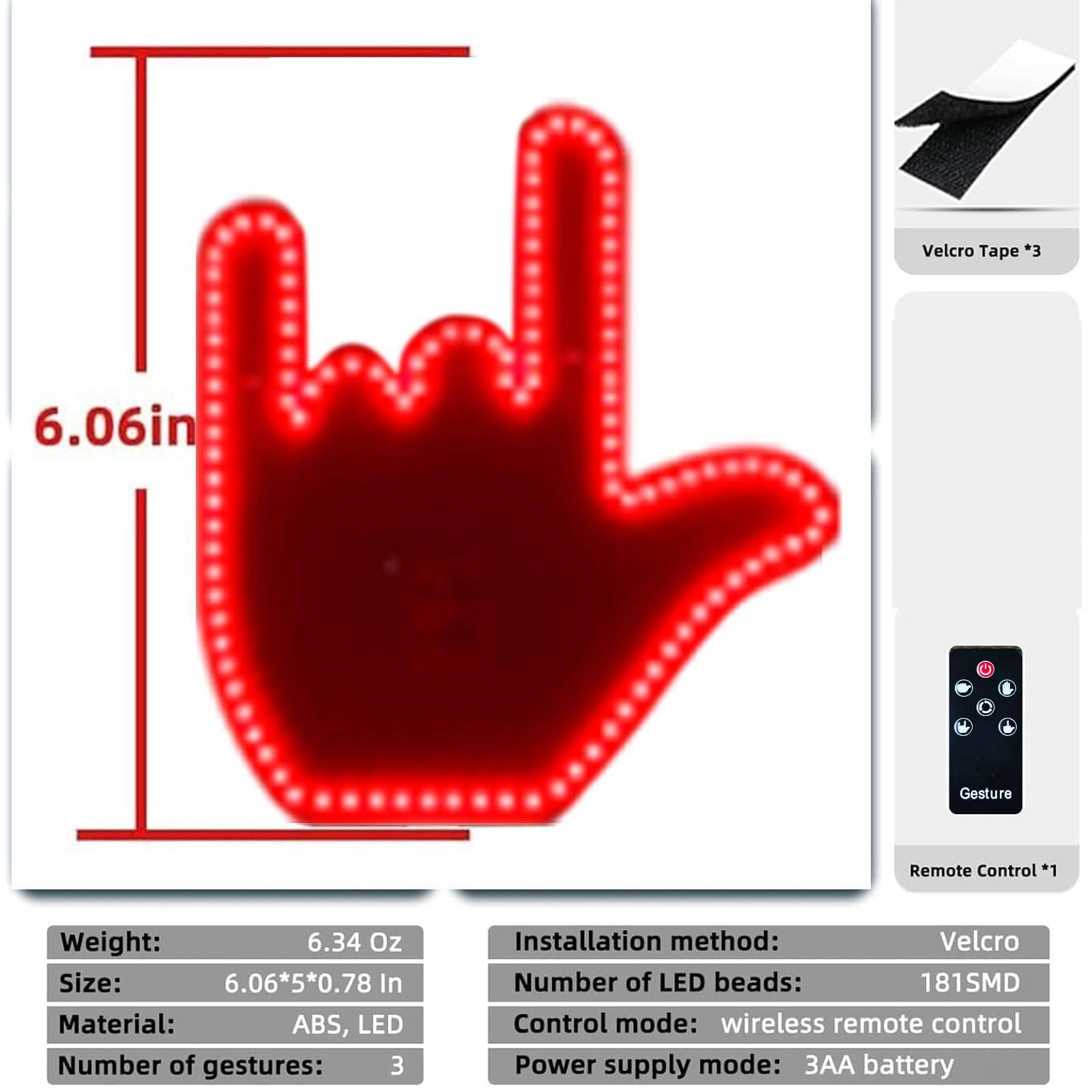Keepdone Middle Finger Car Light - Glo Hand Gesture Light for Car by Keepdone - Angle View 6