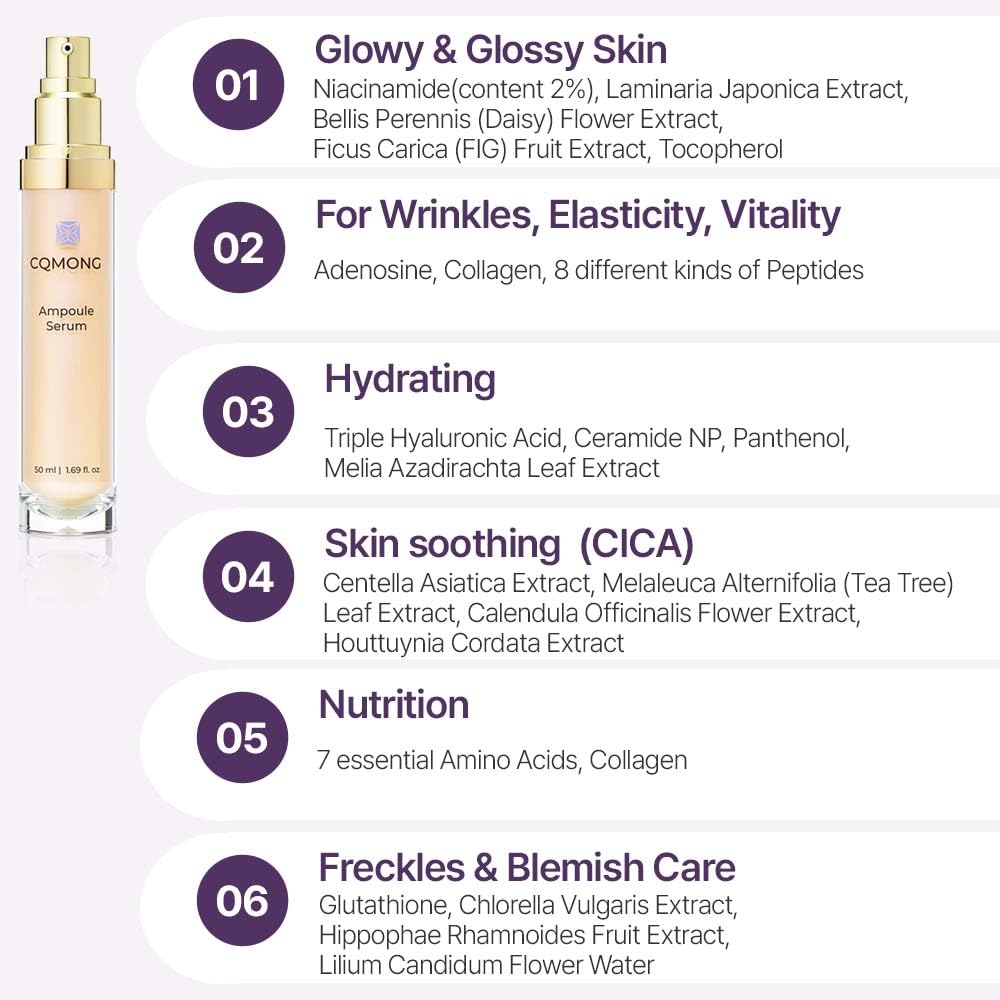 Ampoule Facial Serum 1.69 fl oz for Glowy Skin, Hydrating, - CQMONG