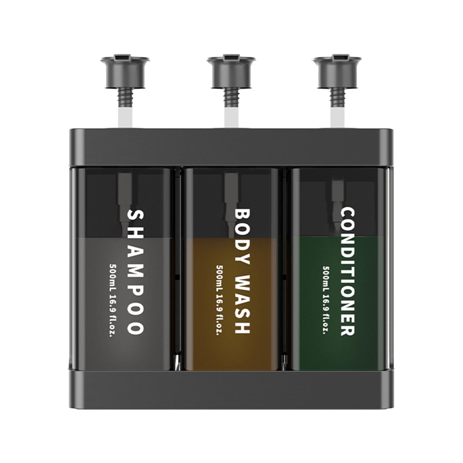 Omabeta Refillable Soap Dispenser Stylish 3 Chamber Design for Desktop or Wall Anywhere 500ml Pump (Dark Gray)