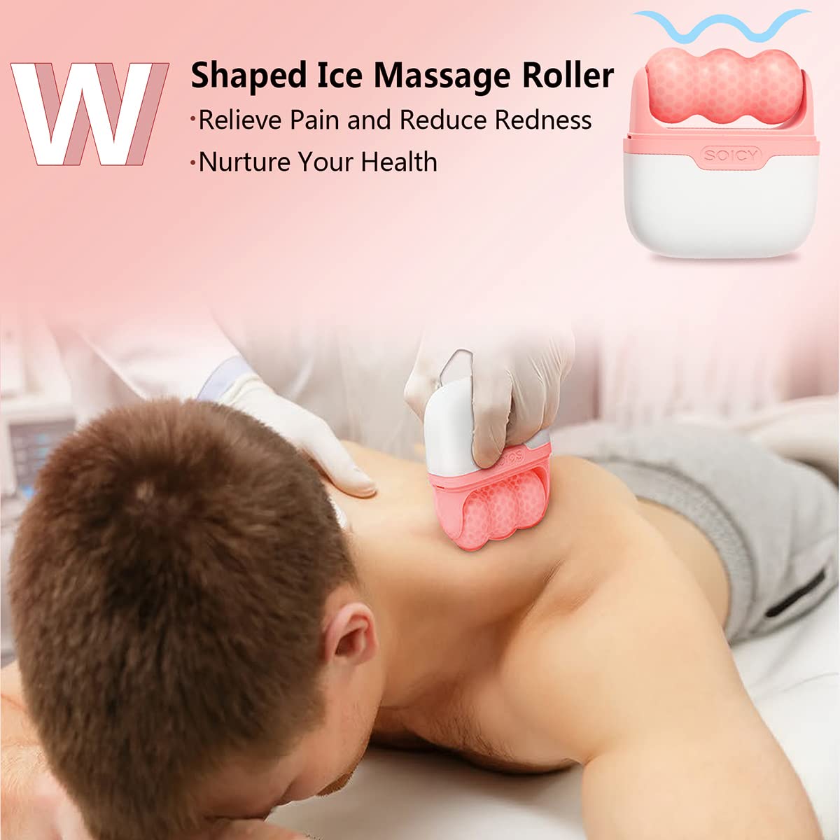 SRAVON 2-in-1 ice roller massager for face and body, cold compress device with a sleek design and handle for easy use.