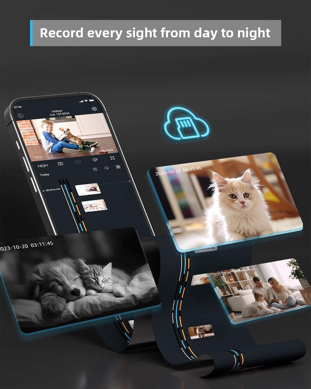 blurams 2K security camera with 360-degree view, IR night vision, smart motion tracking, 2-way audio, and home security features