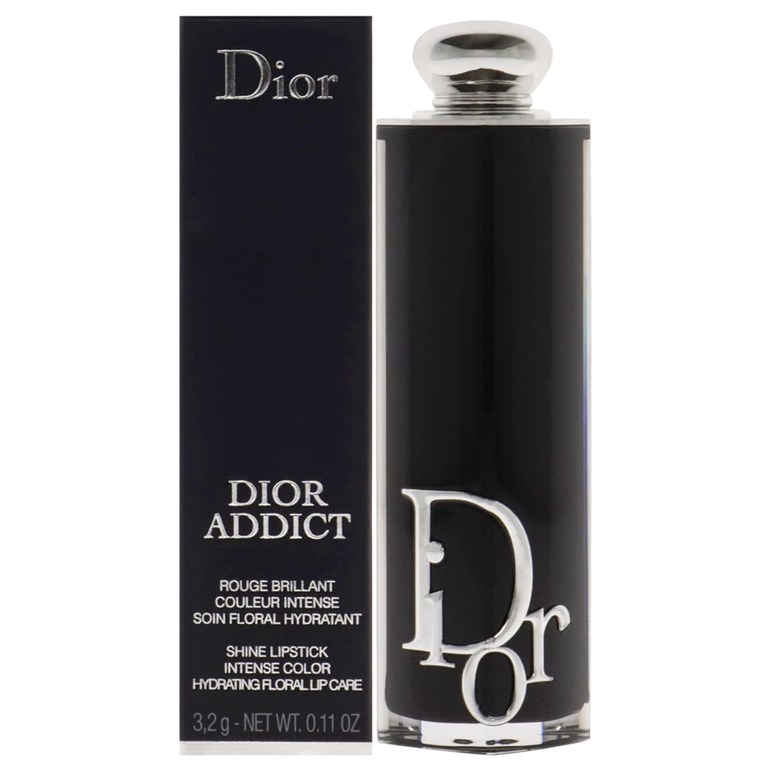 Christian Dior Dior Addict Hydrating Shine Lipstick in shade 976 Be Dior, showcasing the refillable 0.11 oz lipstick bullet.