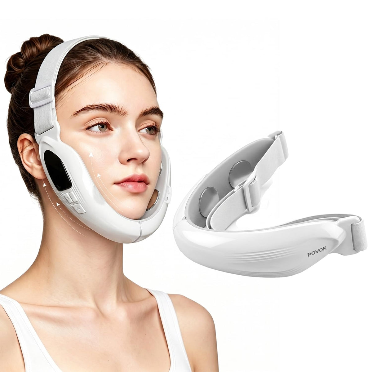 V Face Beauty Device with Adjustable Elastic Strap White - POVOK Official Imagery - 2