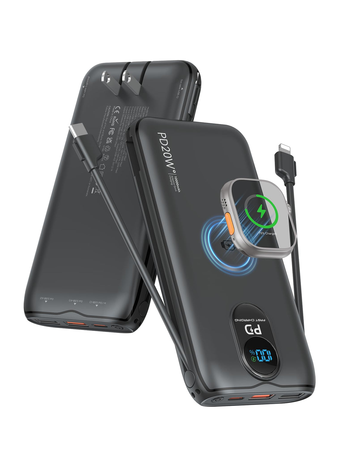 Portable Charger Power Bank 10000mAh PD20W w Built in Cables - LENGSUM Official Imagery - 2
