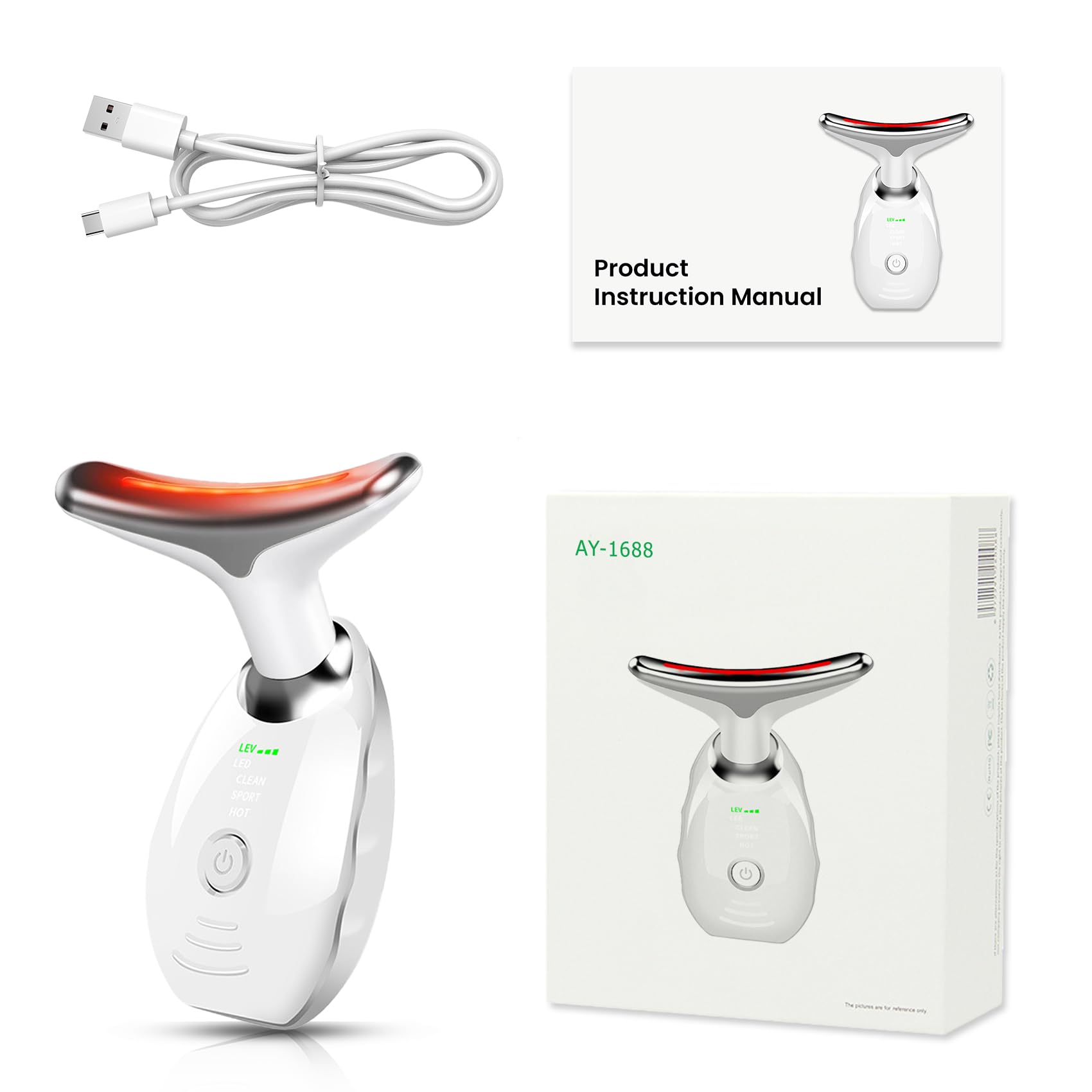 Yolopim 7 Color Face and Neck Massager for Skin Care, Multifunctional Facial Tool With Non-Slip Design, White