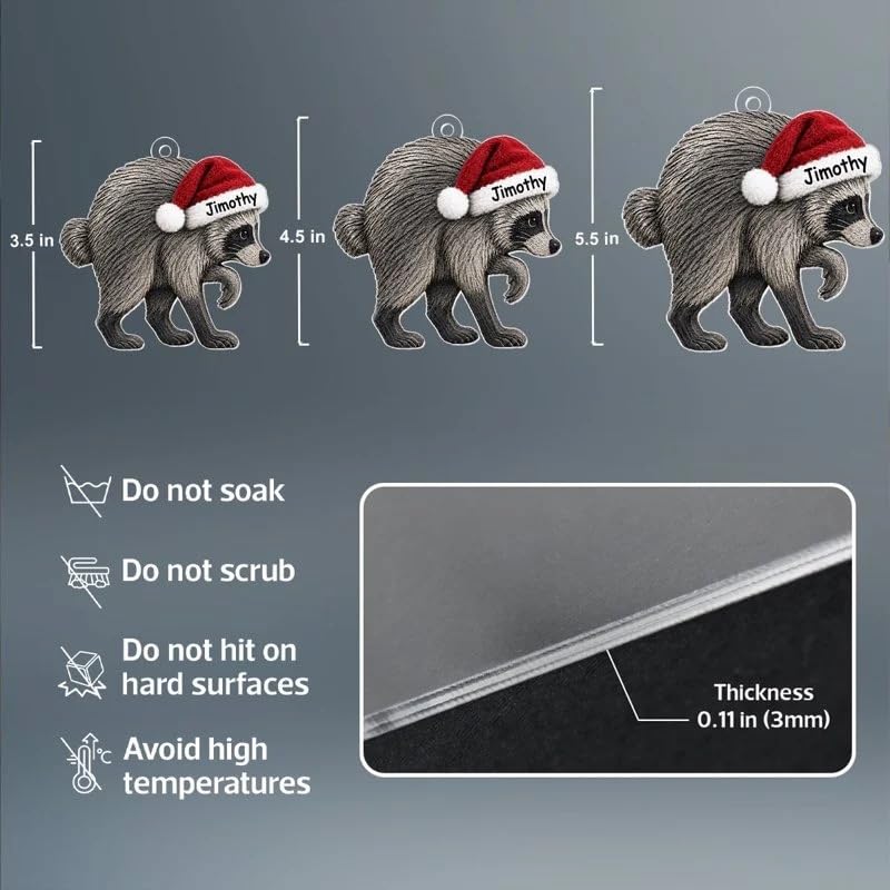 Jimothy Raccoon Santa Hat Acrylic Christmas Ornament Cute Animal - Product Imagery