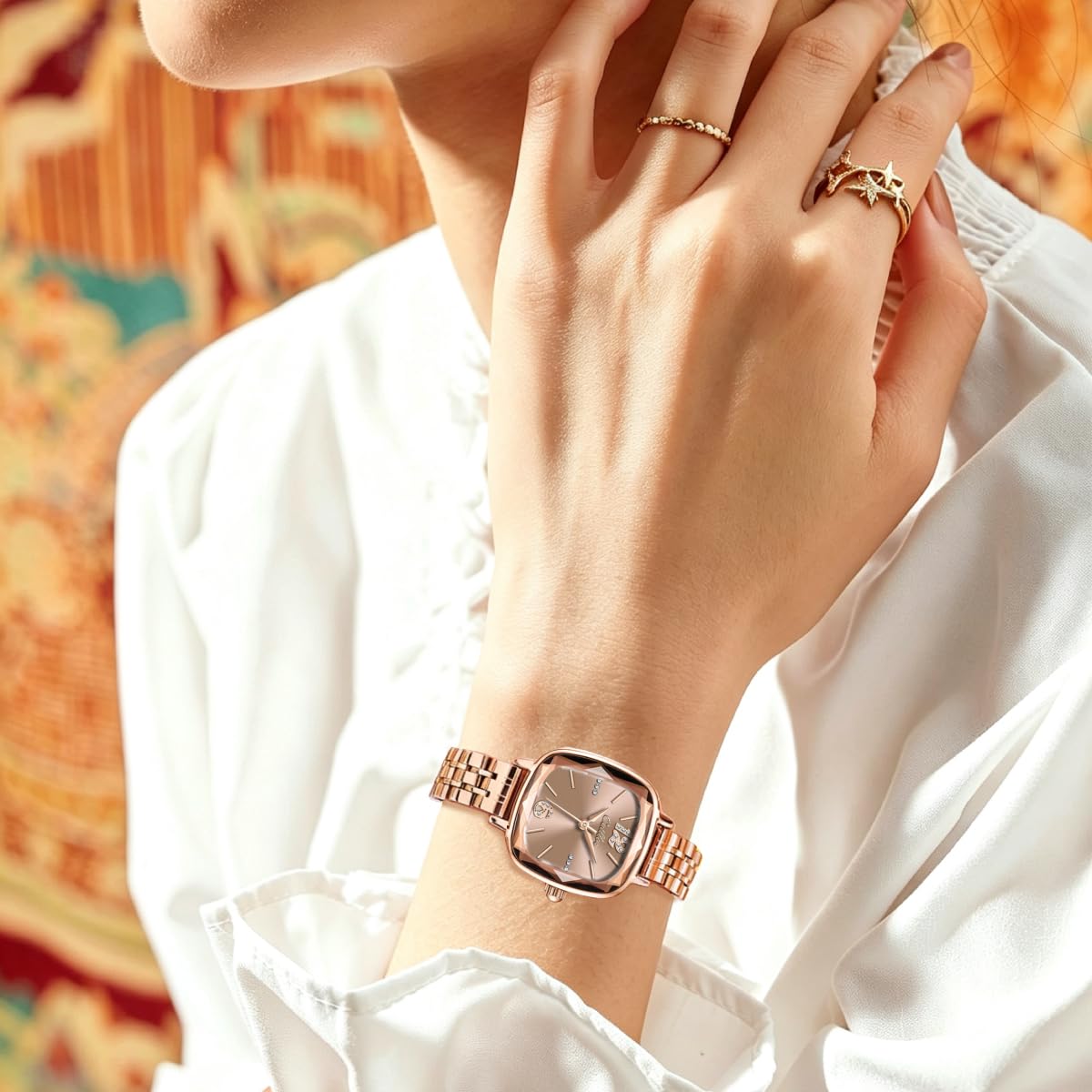 Rose Gold Square Ladies Watches Small Wrists Rectangular - BOGEVNOR Official Imagery - 5