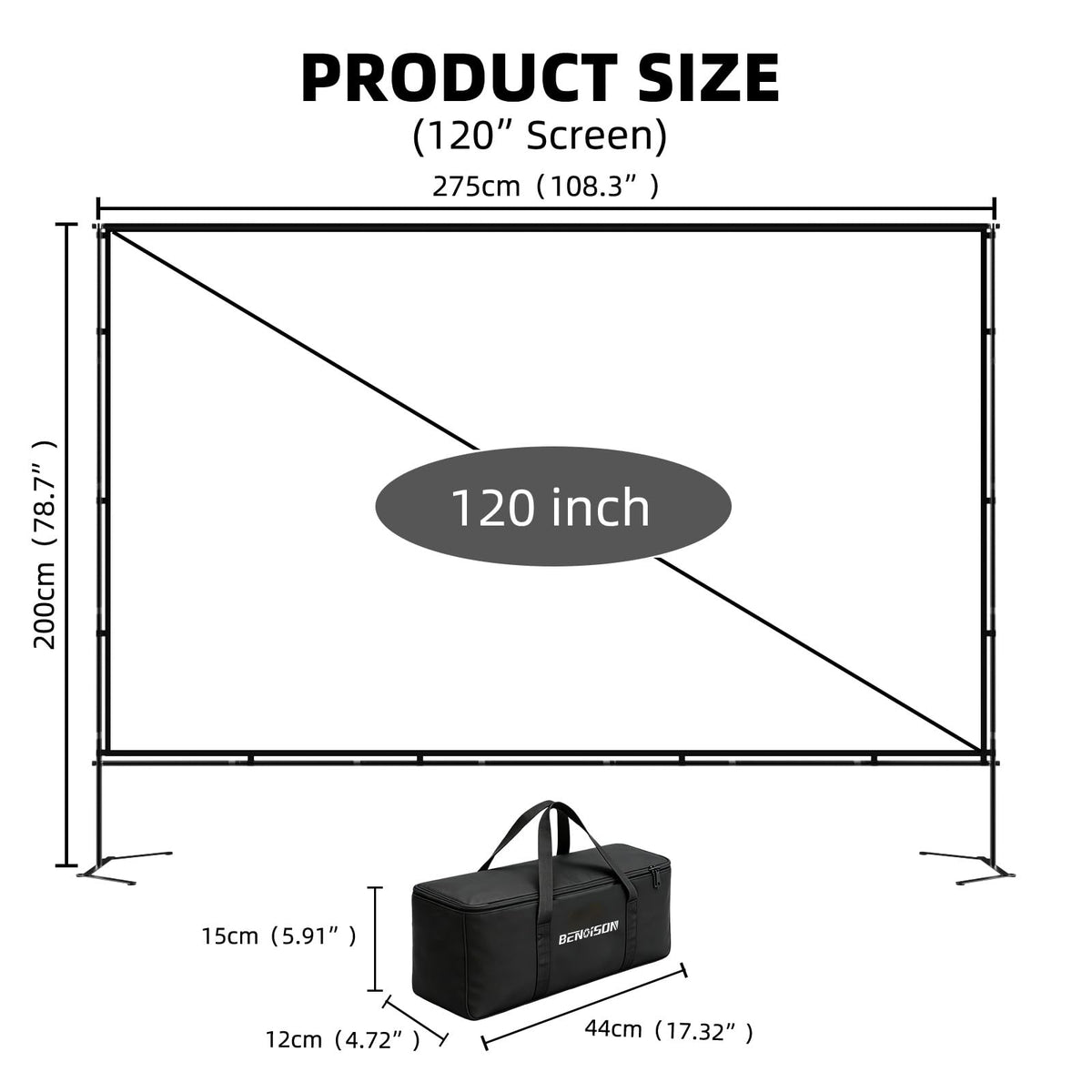120inch Portable 16 9 4K HD Outdoor Projector Screen with - BENOISON Official Imagery - 3