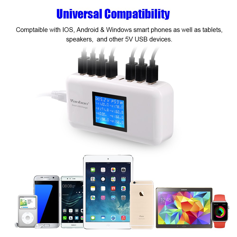 60W 12A 8 Port Desktop Charging Station Multiple USB Multi - veebon Official Imagery - 6