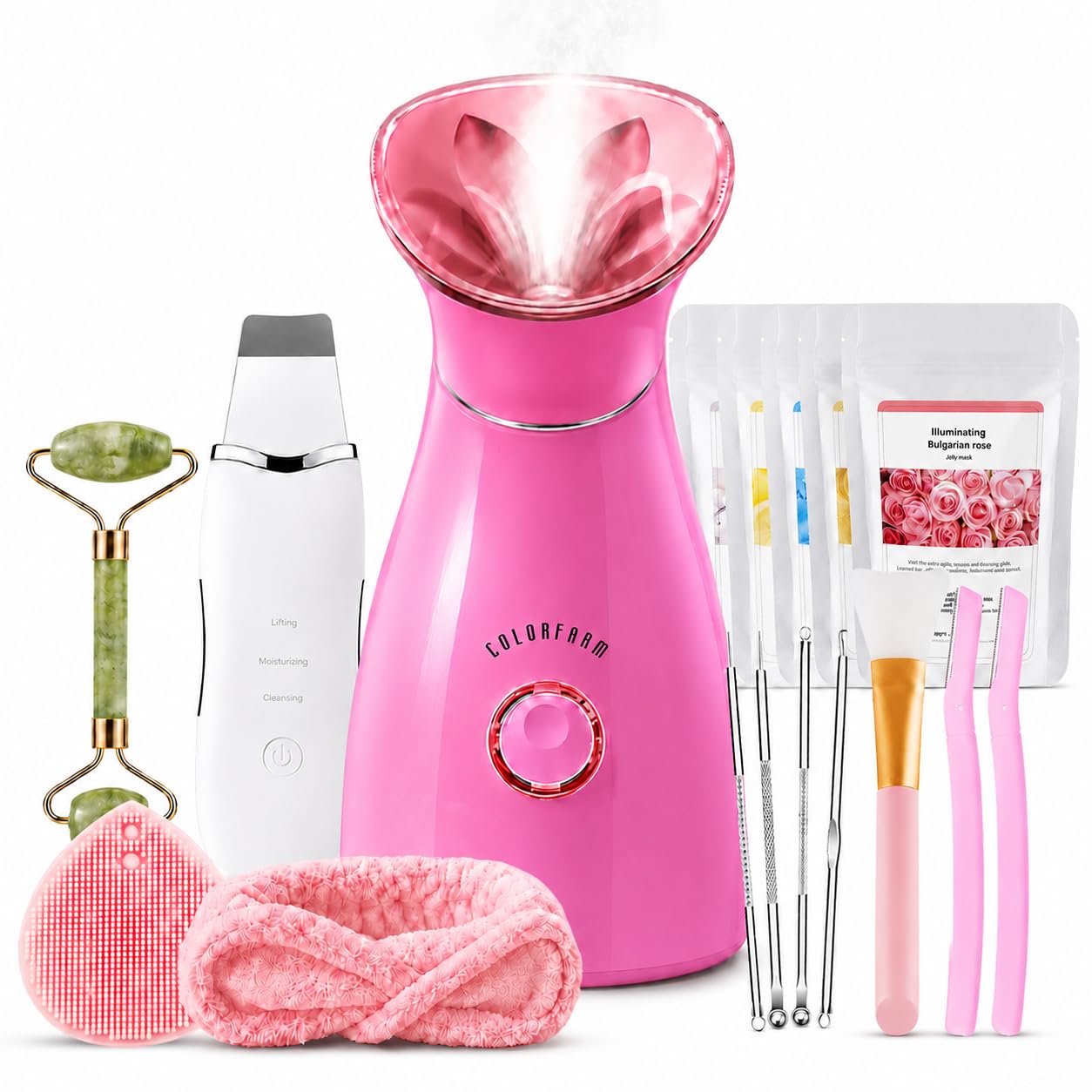 Colorfarm Facial Steamer Spa Kit with 17 Skin Care Tools for - colorfarm