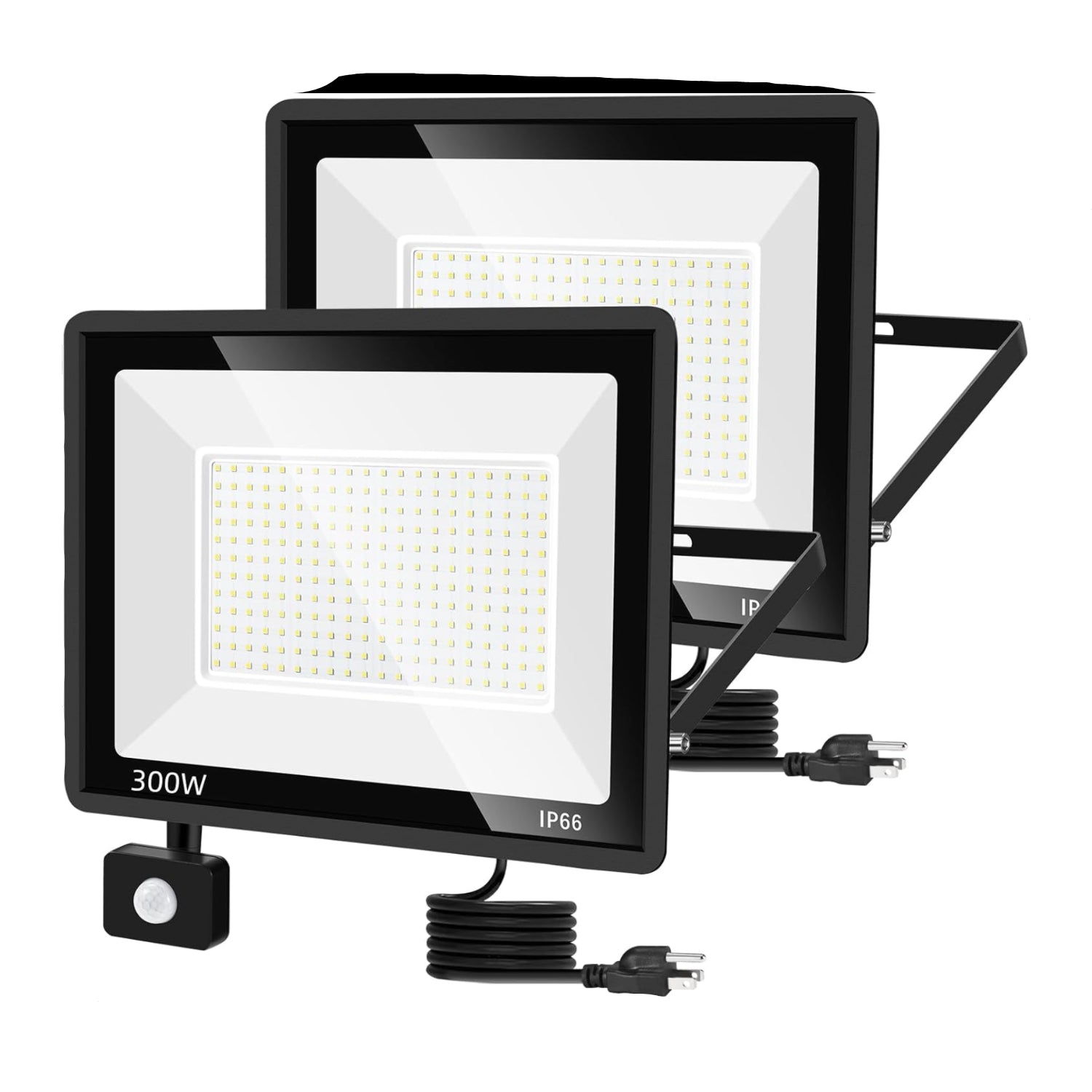 Yanycn 2 Pack 300W Led Motion Sensor Flood Lightled Work Light Plugsuper Bright