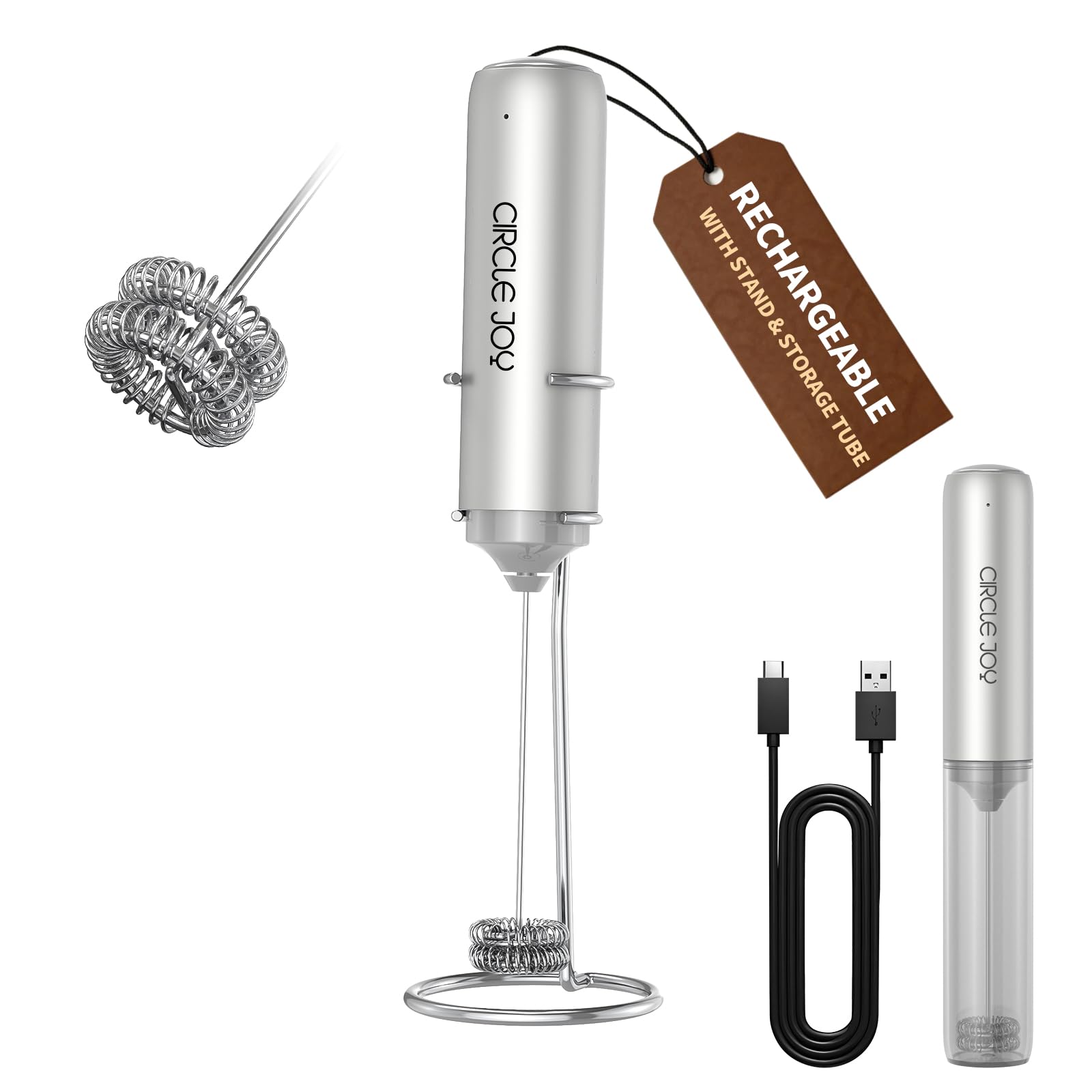CIRCLE JOY Rechargeable Milk Frother Handheld, Dual Coil Whisk He - CIRCLE JOY Official Product View 9