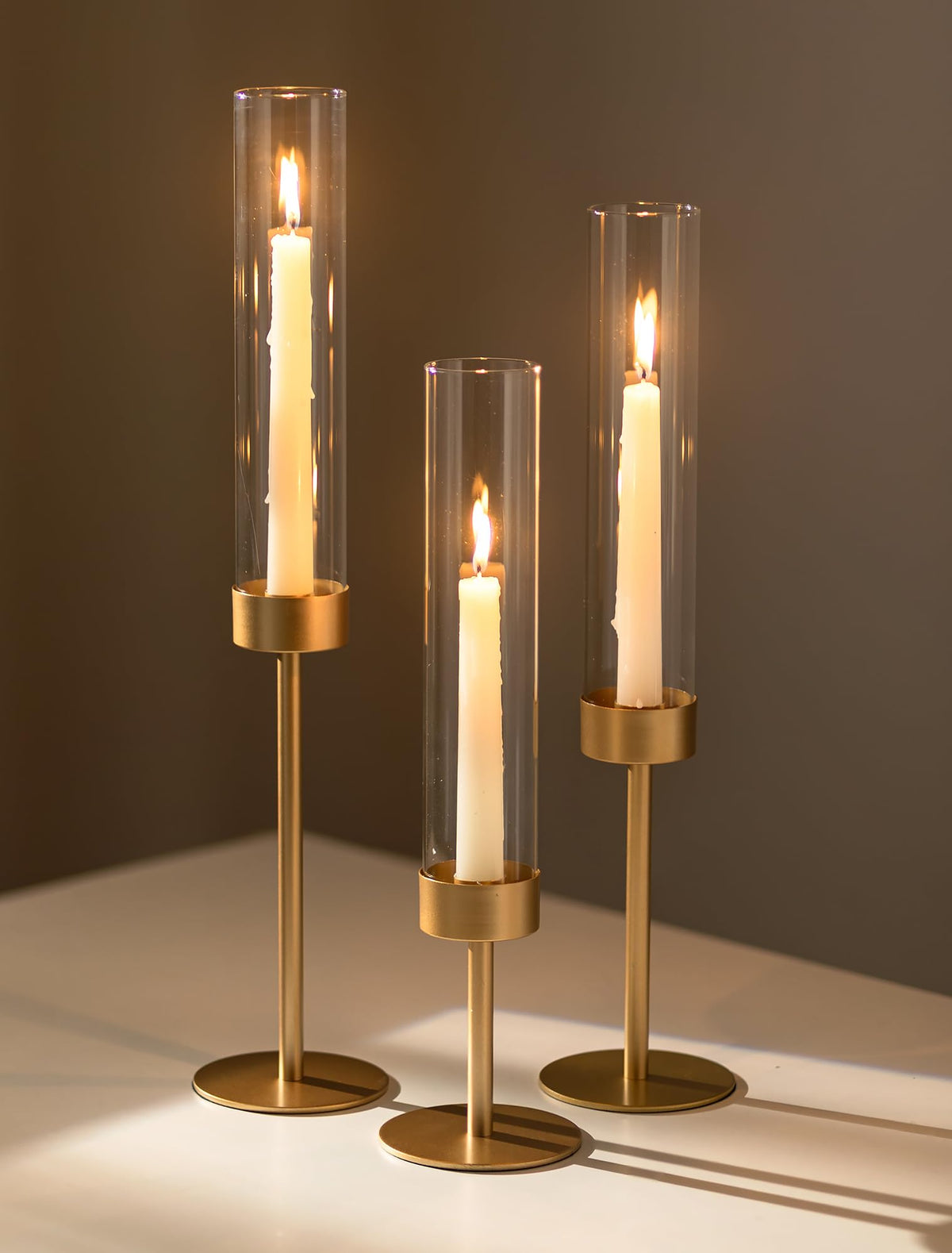 Romadedi Glass Hurricane Candle Holders for Candlestick Gold - Romadedi Official Imagery - 1