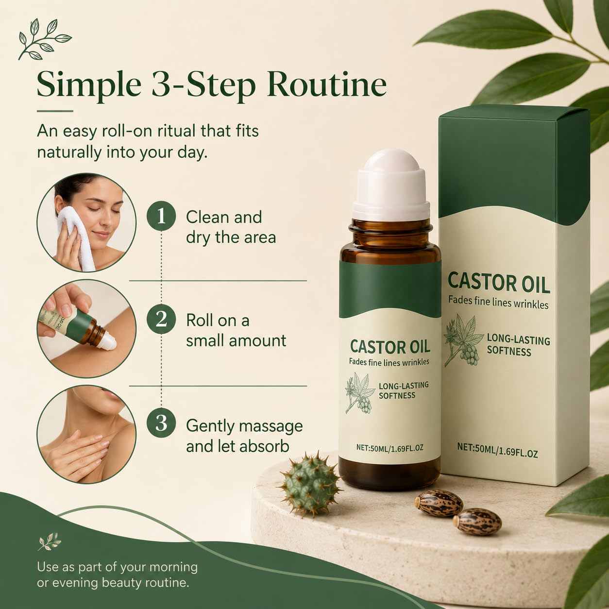 Nooche Organic Castor Oil Roll-on, Cold-Pressed Hexane-Free Castor Oil for Skin, Hair, Brows & Lashes, Fragrance-Free Moisturizing Oil for Body, Scalp & Daily Beauty Care