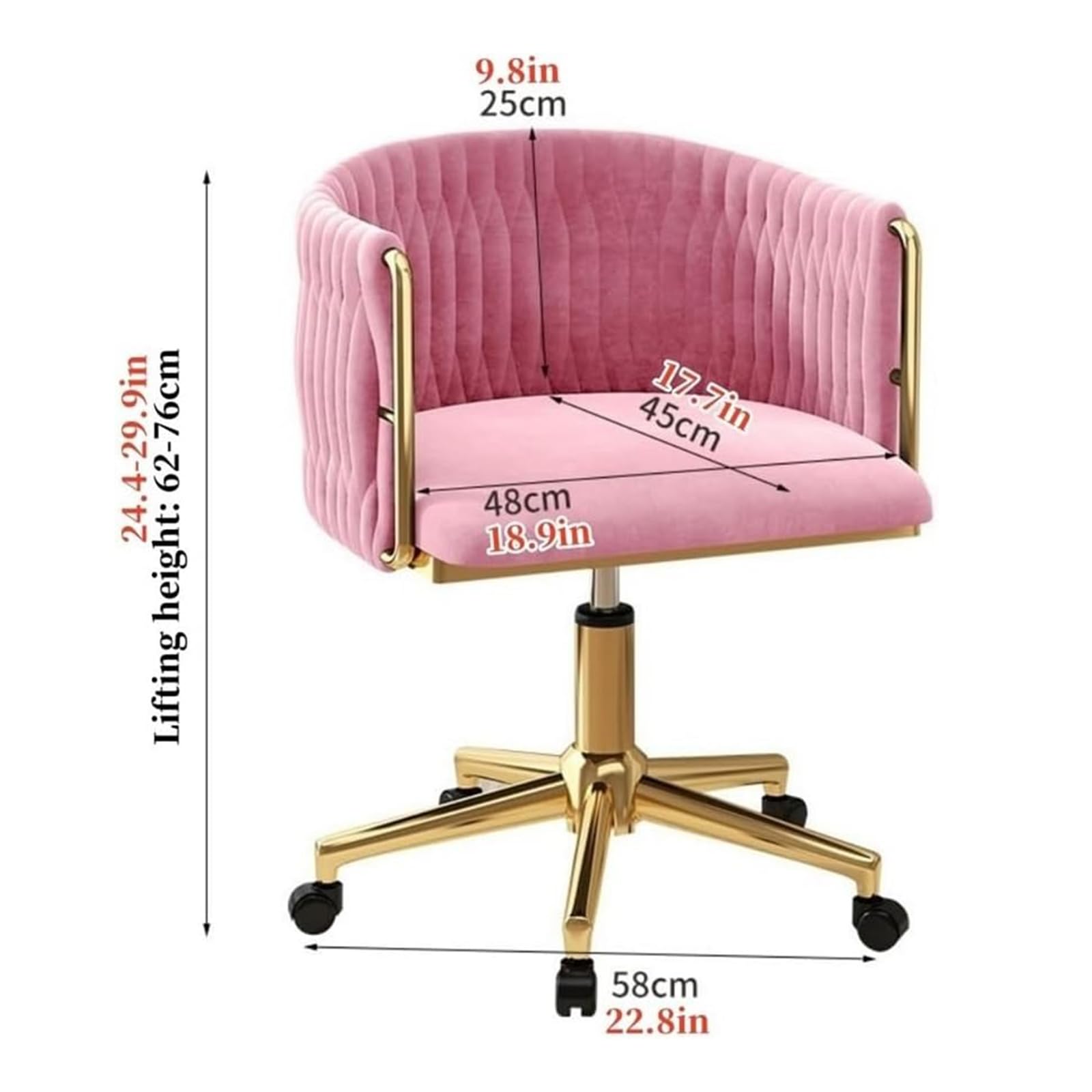 HJYXXSR Adjustable Swivel Velvet Vanity Chair with Metal Base