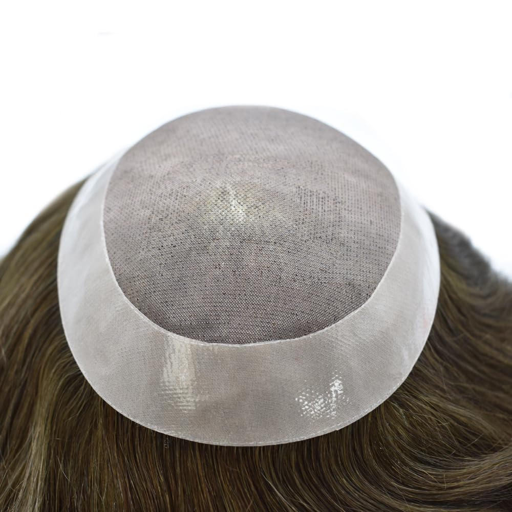 Curve Hair men's monofilament toupee in very light brown, 7x9 inches, showcasing natural hair density and realistic scalp appearance.