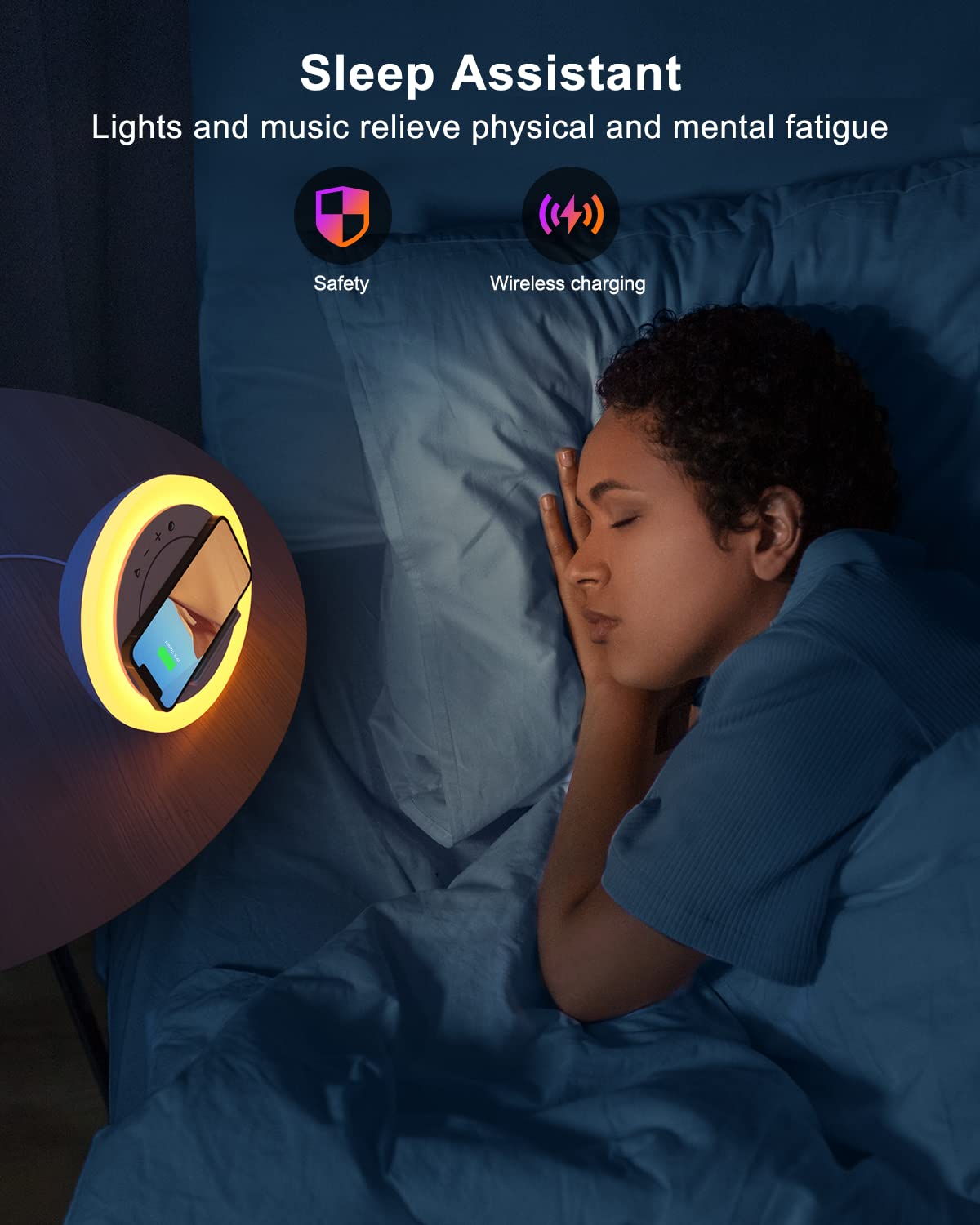 Swarmir Bluetooth Speaker with Lights, Wireless Charging Speaker, by Swarmir - Angle View 3