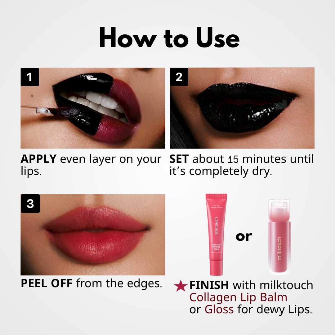 MILKTOUCH Black Peel Off Lip Tattoo #01 Black Cherry + Collagen Lip Balm #Berry Tart - MILKTOUCH Official Product View 3