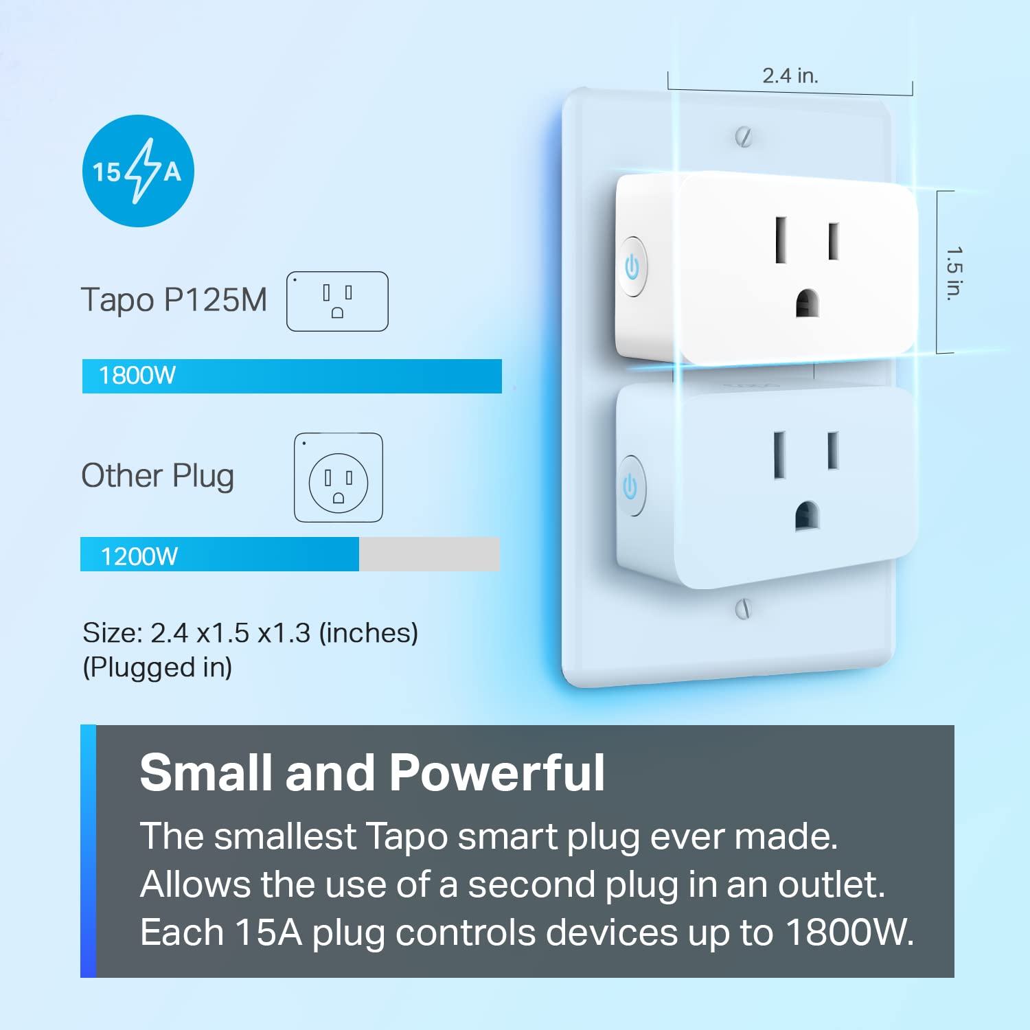 TP-Link Tapo Matter Supported Smart Plug Mini, Compact Design, 15A/1800W Max, Su - Tapo Official Product View 2