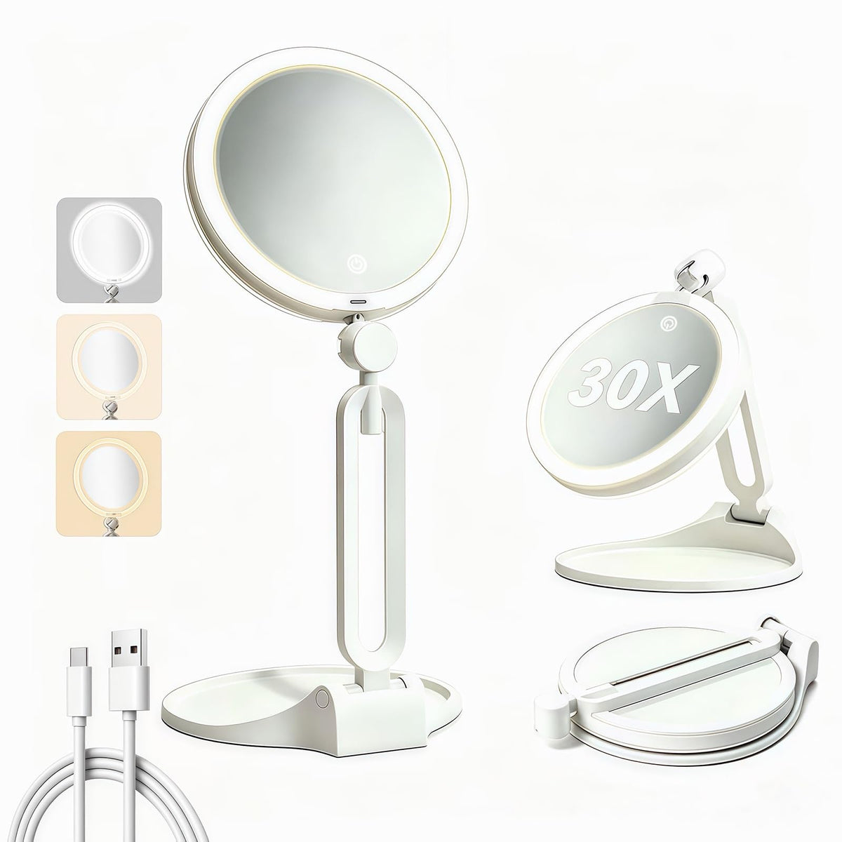 Travel Makeup Mirror with Lights 2026 New 1X 30X - AOLERAY Official Imagery - 2