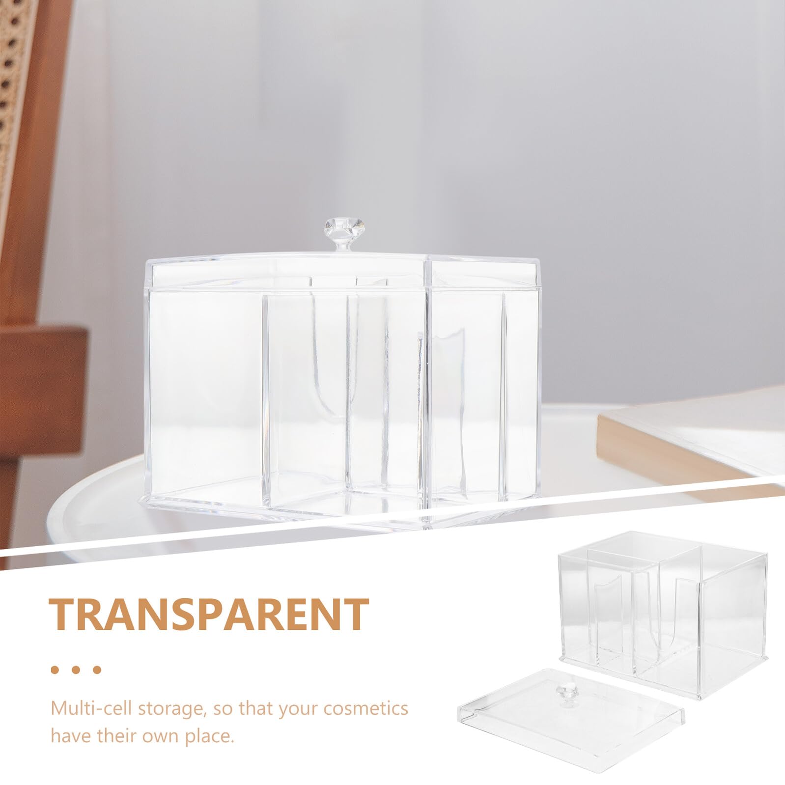 Homoyoyo Acrylic Makeup Storage Box with Lid, Lipstick and Cotton Pad Organizer, Desktop Cosmetics Holder for Skincare and Makeup Tools