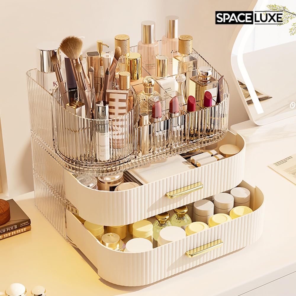 Large Makeup Organizer with Drawers 360 Rotating Brush - SpaceLuxe Official Imagery - 5