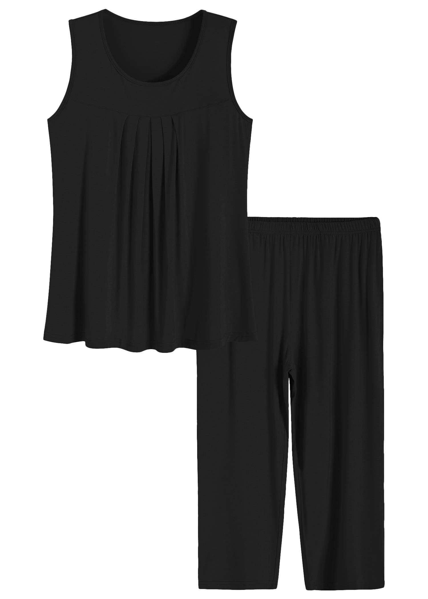 Latuza Women's Summer Pleated Tank Top Capris Pajamas Set - Product Imagery