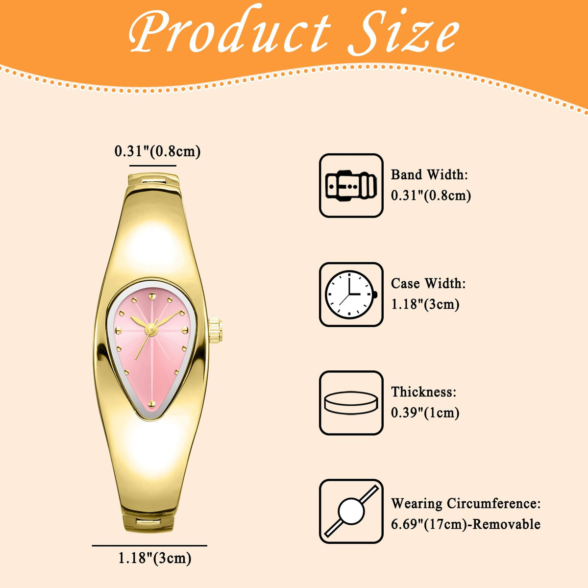 JewelryWe Women Teardrop Bangle Watch Snake Head Shape - JewelryWe Official Imagery - 6