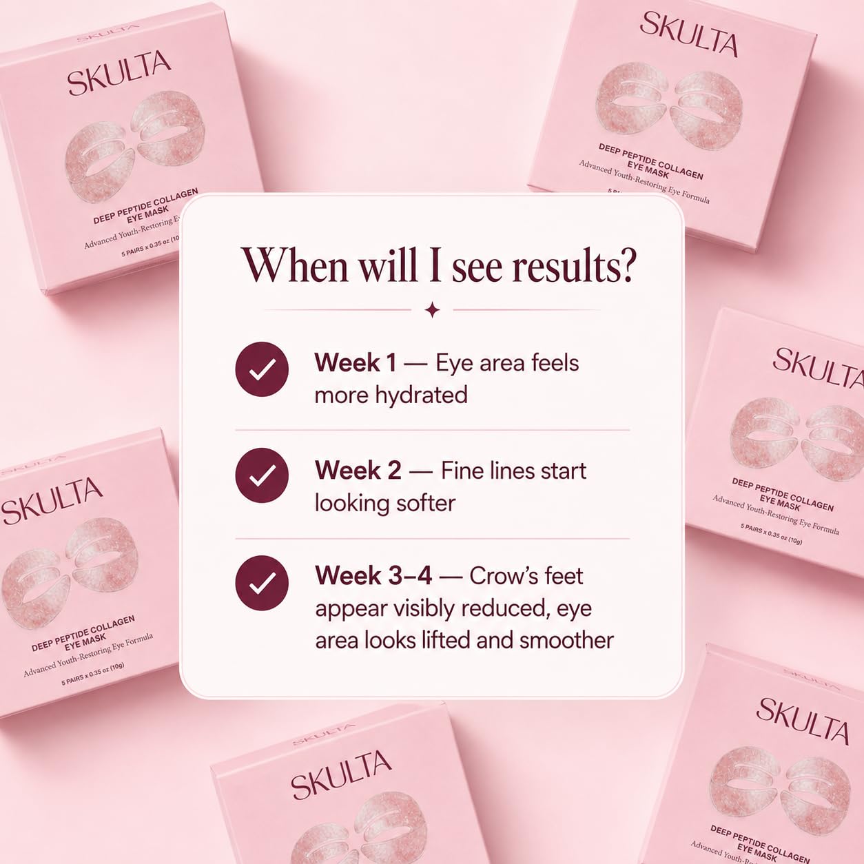 Deep Peptide Collagen Eye Mask, 3-Piece Full Eye Contour Patches, Collagen Eye Mask Patches for Under Eyes, Eyelids & Brow Area (5 Pairs) - SKULTA Official Product View 7