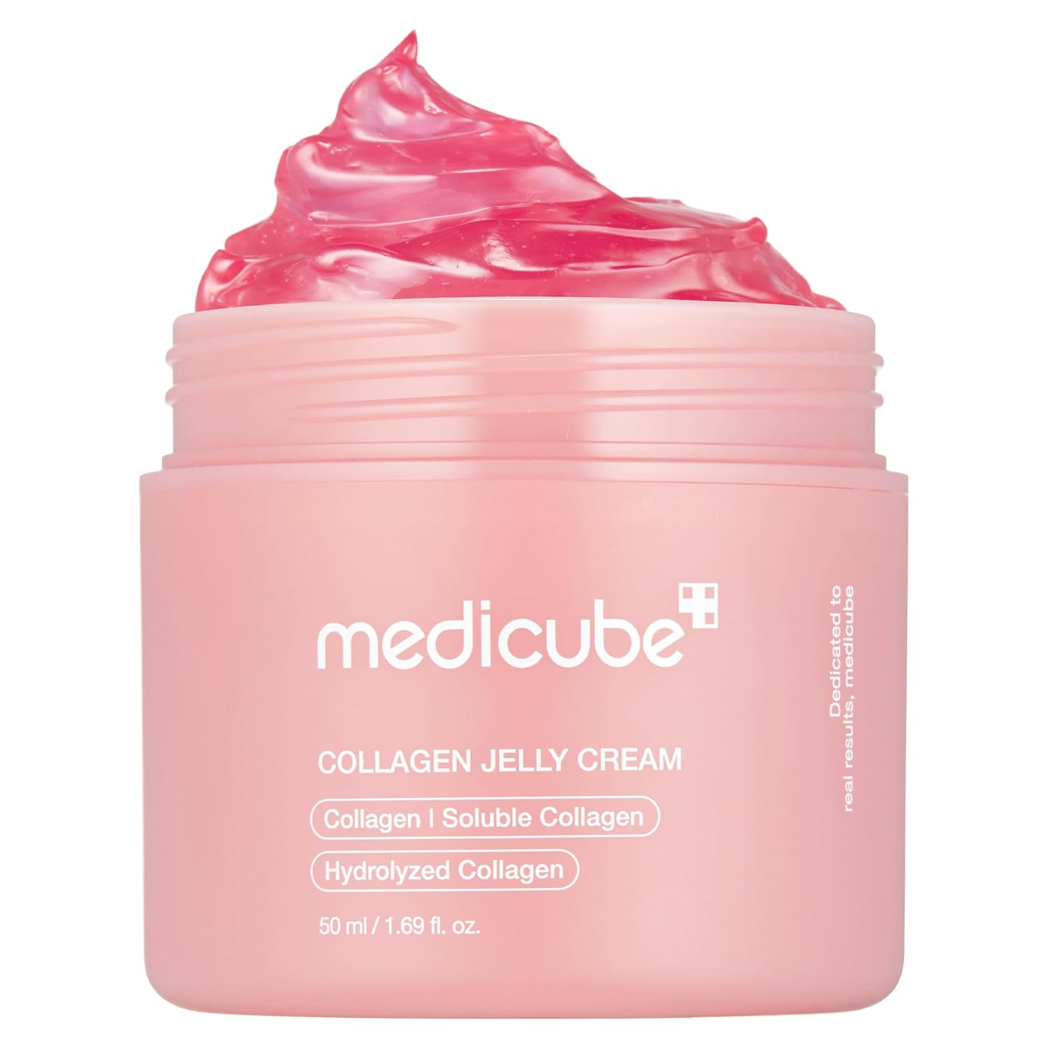 Medicube Jelly Cream with Collagen and Niacinamide in a clear jar, featuring freeze-dried hydrolyzed formula for skincare.