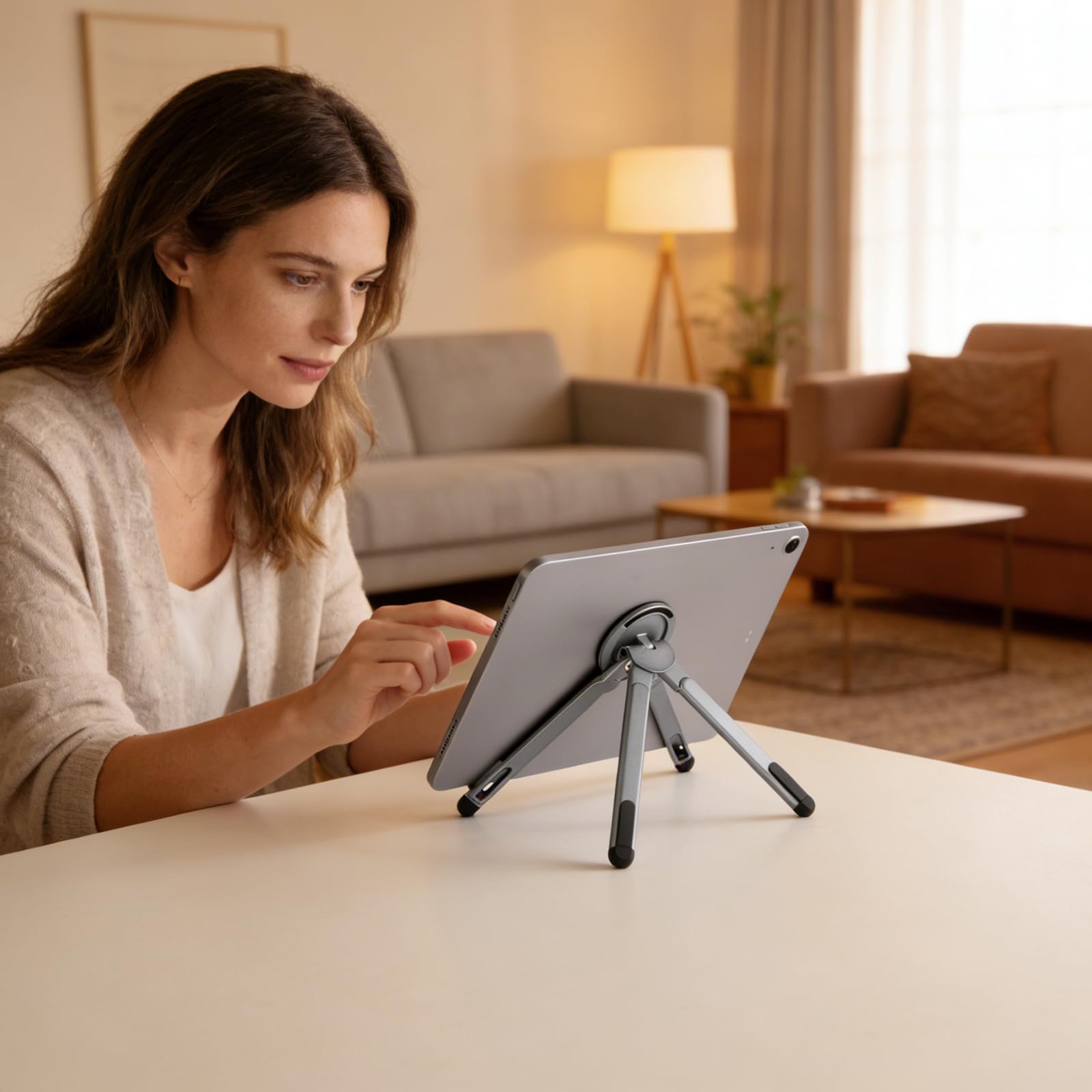 Kosoko 3-in-1 foldable magnetic phone tripod stand with adjustable aluminum alloy holder for tablets, laptops, and compatible smartphones.