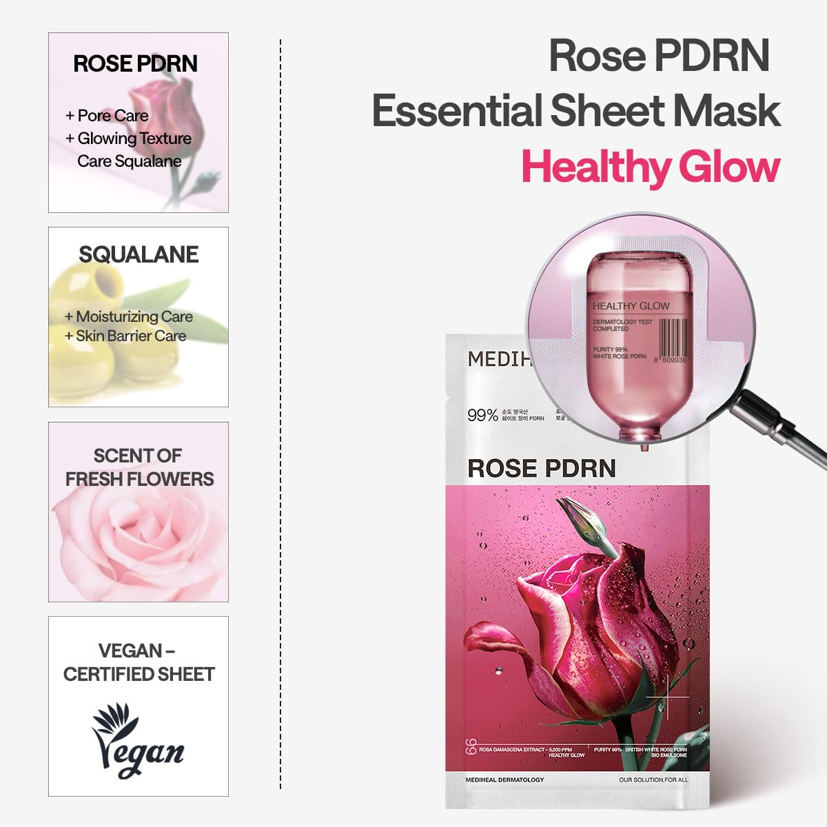MEDIHEAL Rose PDRN Essential Face Sheet Mask, Healthy Glow (10ea) - MEDIHEAL Official Product View 5