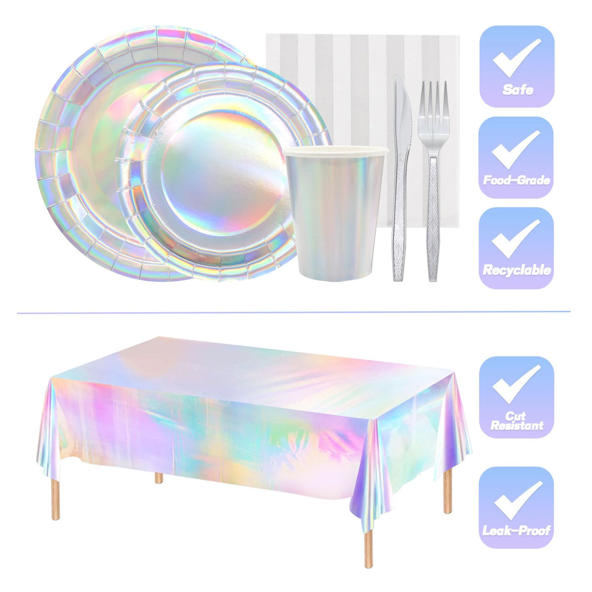 146pcs Iridescent Party Supplies Iridescent Party Tableware - Poqirzan Official Imagery - 8