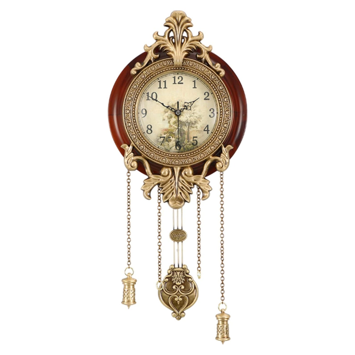 Aero Snail 9-inch vintage wood indoor wall clock with retro style and swinging pendulum, featuring a classic design.