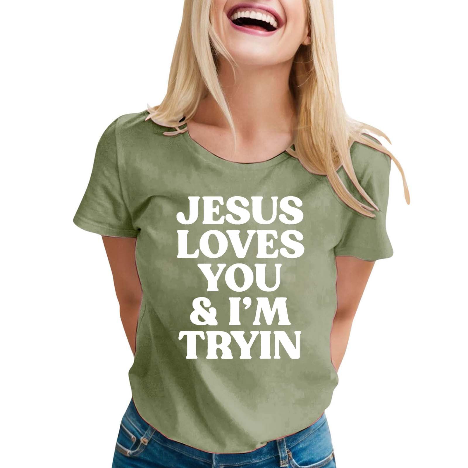 Womens T-Shirt Short Sleeve Cute Print Tees Tops Crew Neck Loose - Generic