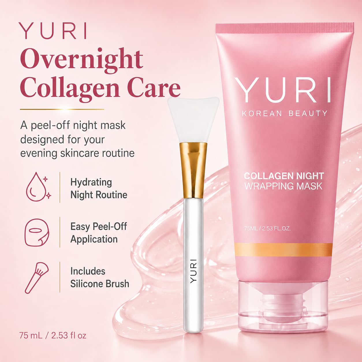 YURI Collagen Night Wrapping Mask, Overnight Peel-Off Face Mask, - YURI Collagen Mask
