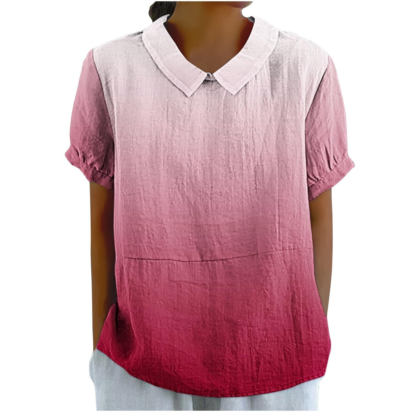 Linen Shirts for Women 2025 Summer Lightweight Short Sleeve Tunic Tshi - View 8