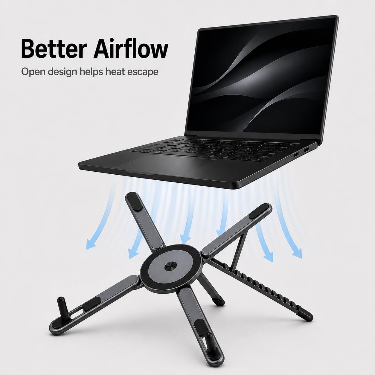 GENTERUN 3-in-1 laptop stand with magnetic phone holder, adjustable aluminum riser for MacBook, laptops, and iPhone with MagSafe.