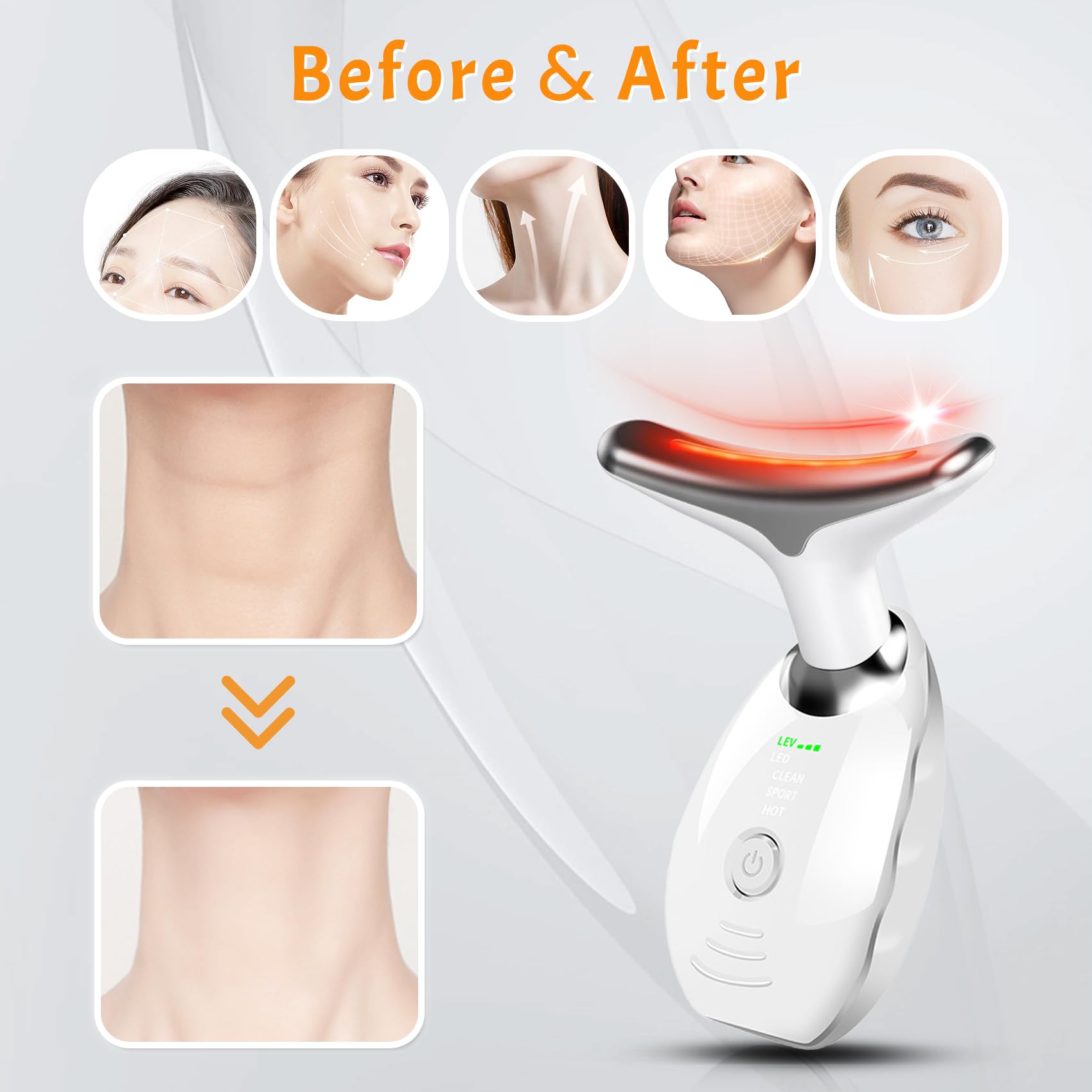Yolopim 7 Color Face and Neck Massager for Skin Care, Multifunctional Facial Tool With Non-Slip Design, White