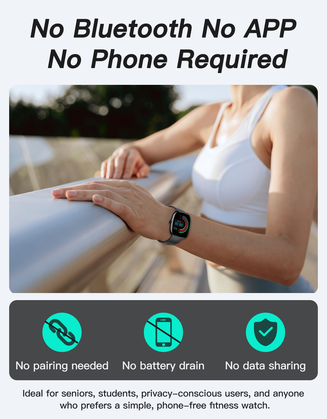 Cloudpoem Fitness Tracker, No Bluetooth No APP/Phone Needed, 1.8" Fitn - View 2