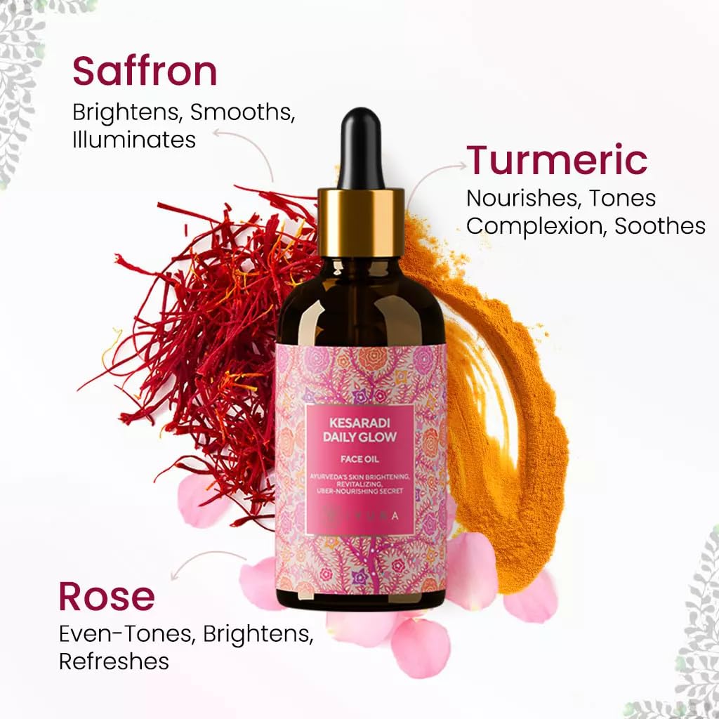 iYURA Kesaradi Face Oil by The Ayurveda Experience with saffron for brighter, glowing skin, natural ingredients, and face skincare.