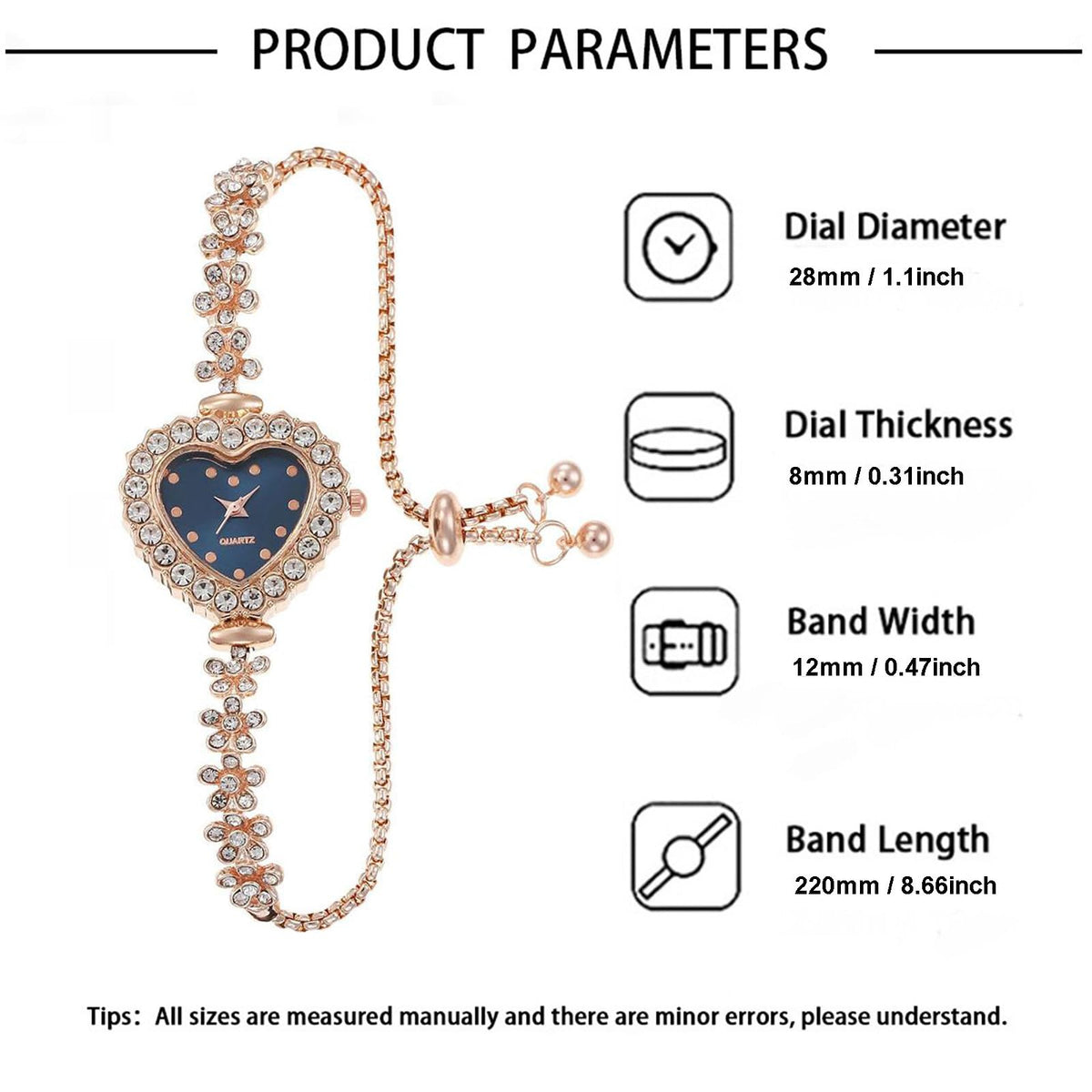 5Pcs Fashionable Diamond Heart Shaped Women Watch Bracelet - Dacdyi Official Imagery - 8
