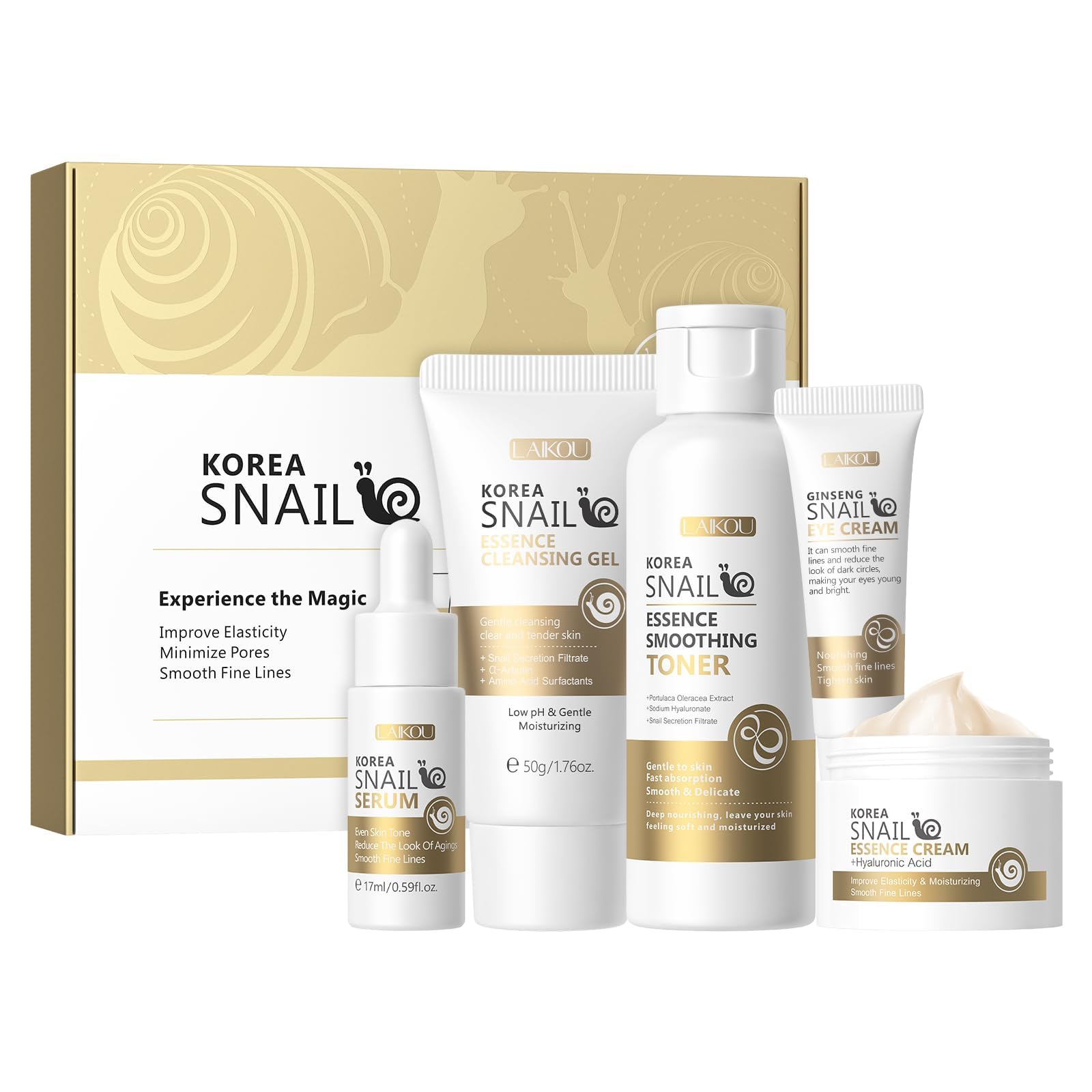 LAIKOU Korean Skin Care, Skin care set, Snail Skin Care Kit 5pcs - Product Imagery