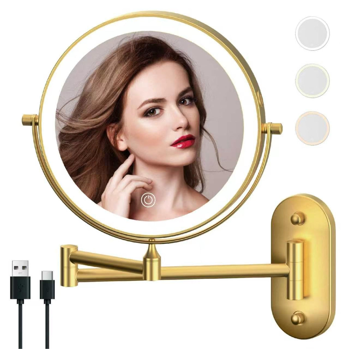 9 Wall Mounted Lighted Makeup Mirror Oval Base 10X Gold - MIROAMZ Official Imagery - 1