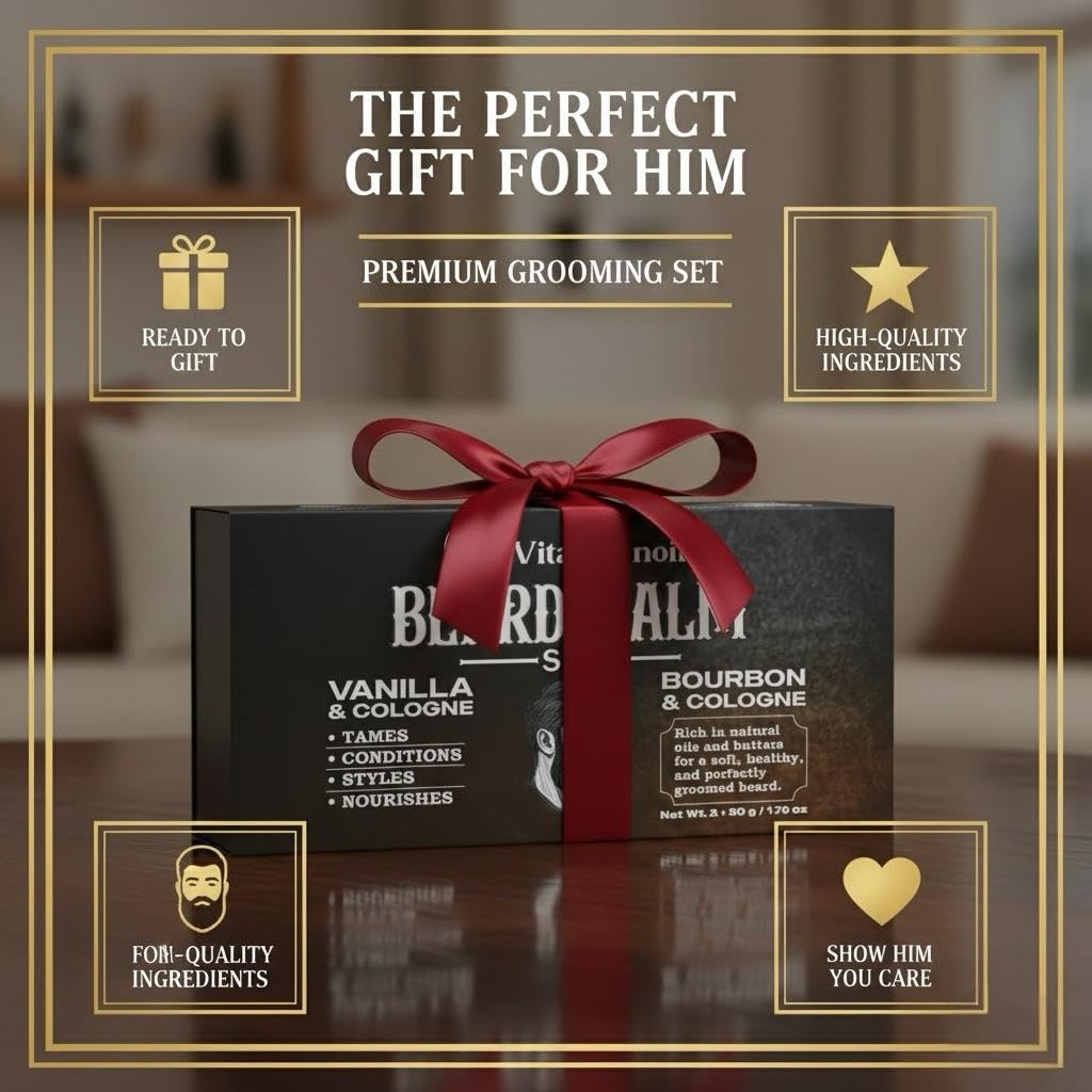 Beard Balm Set for Men Sandalwood Cologne Scented 2 Pack Set - VITALSKINOIL Official Imagery - 3