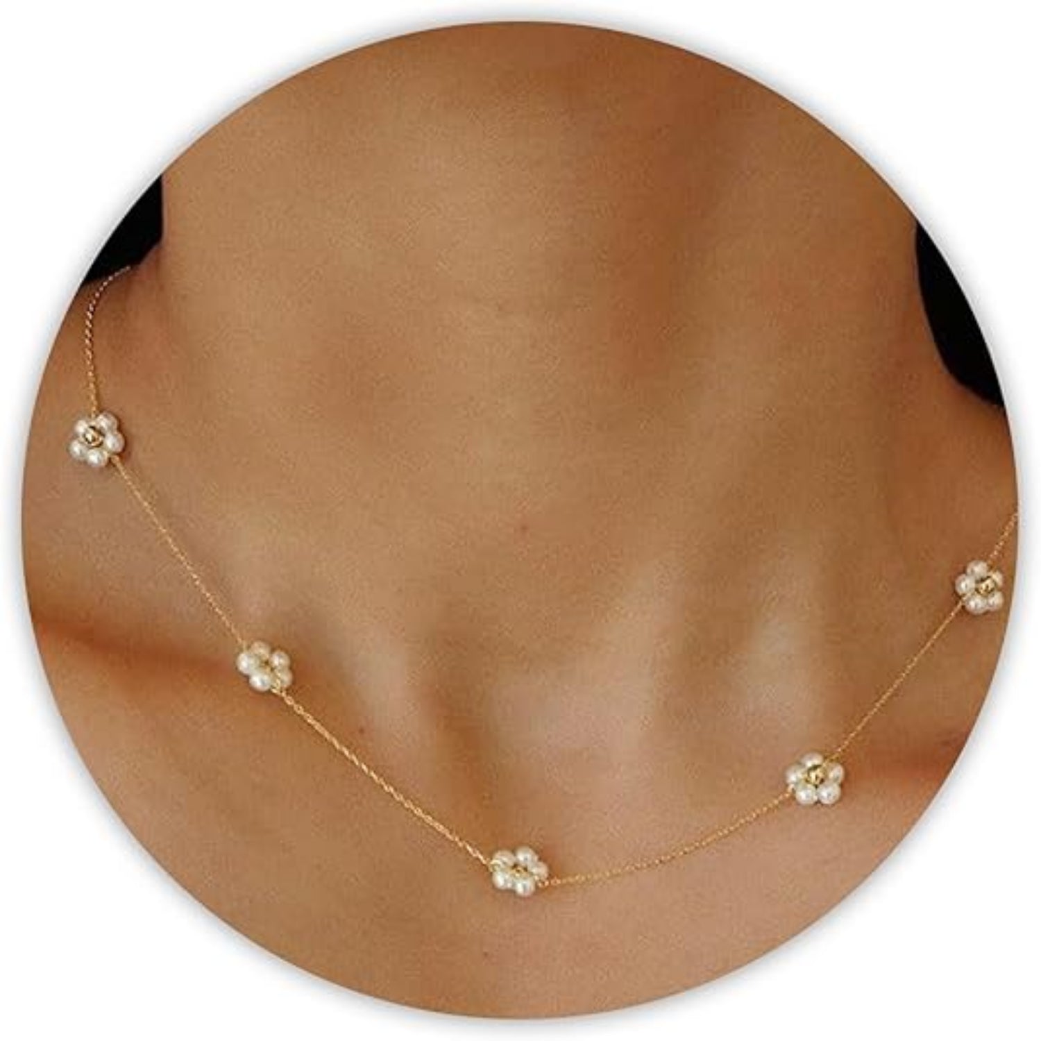 SmileBelle Pearl Necklaces for Women, Daisy Pearl Choker as V