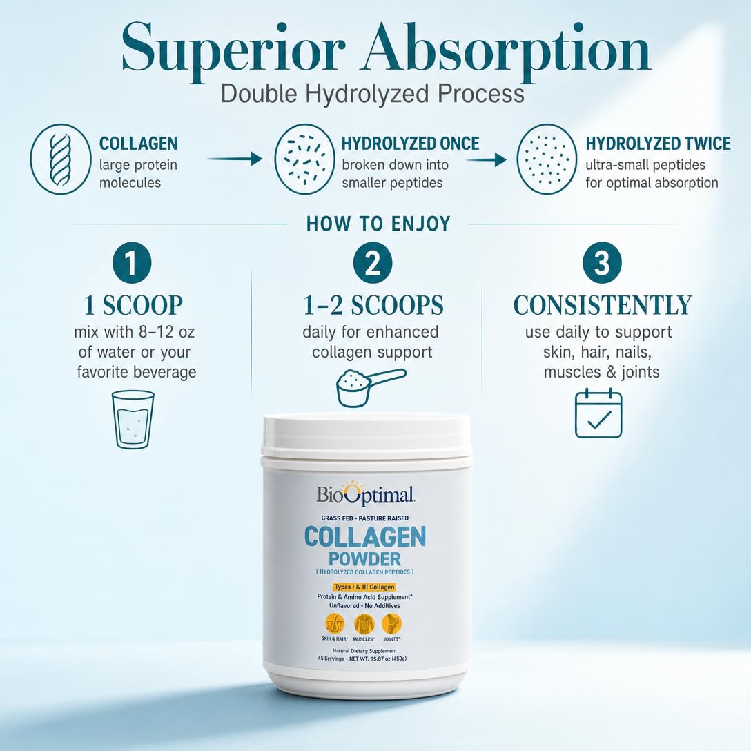 BioOptimal Grass Fed Hydrolyzed Collagen Powder Unflavored - BioOptimal Official Imagery - 4