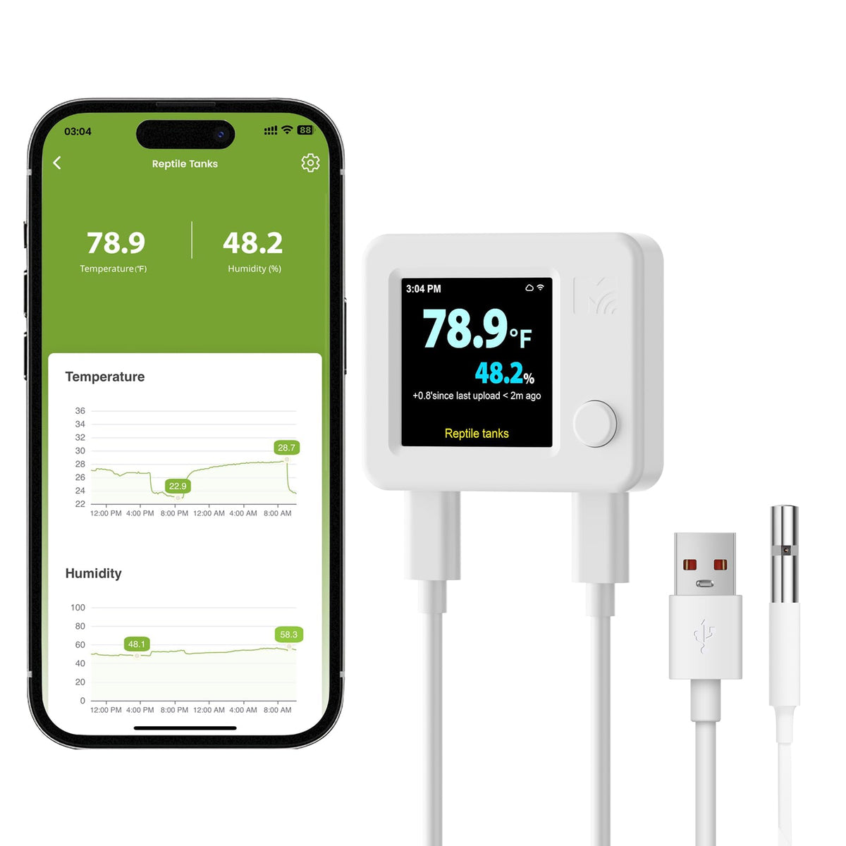 WiFi Reptile Thermometer Hygrometer Waterproof Probe App - MOCREO Official Imagery - 2